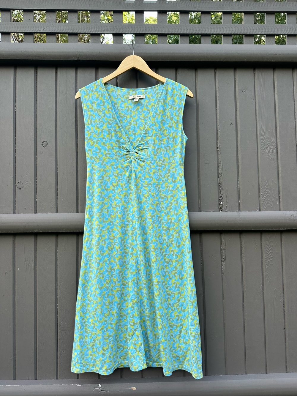 Free People Vintage Sleeveless Blue-Green Twist Front Midi Dress